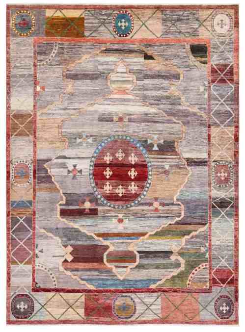 18386-351x260cm Art Déco Médaillon Authentique Fait Main | Tapis de Luxe