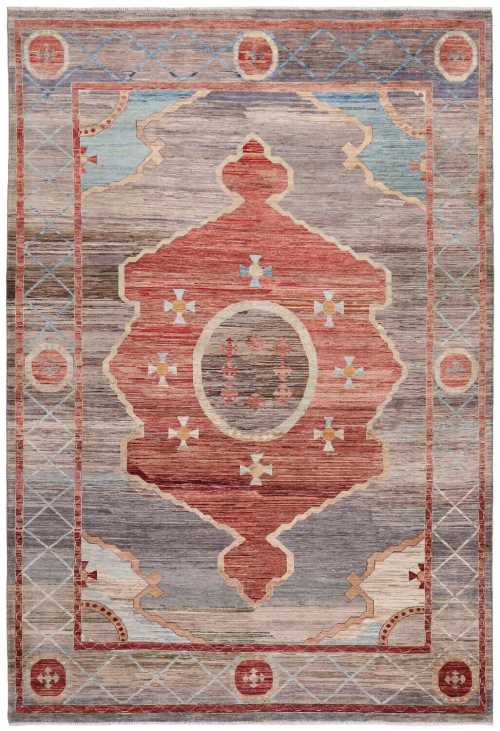 19255-373x260cm Autentisk medaillon håndknyttet Art Deco område tæppe