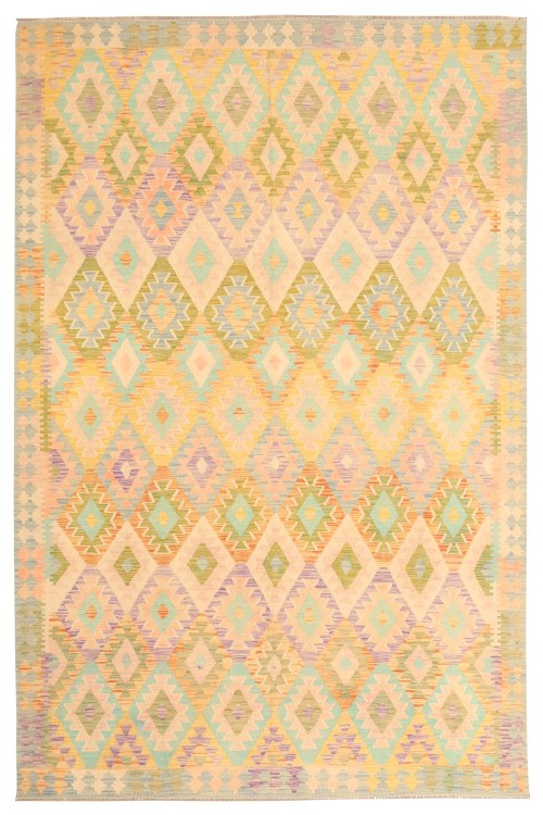 19583-301x198cm Authentiek Traditioneel Tribaal Handgemaakt Wol Kilim Tapijt