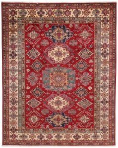 2255-298x240cm1 Handgeknüpfter Afghanischer Super Kazak Handwerks-Teppich