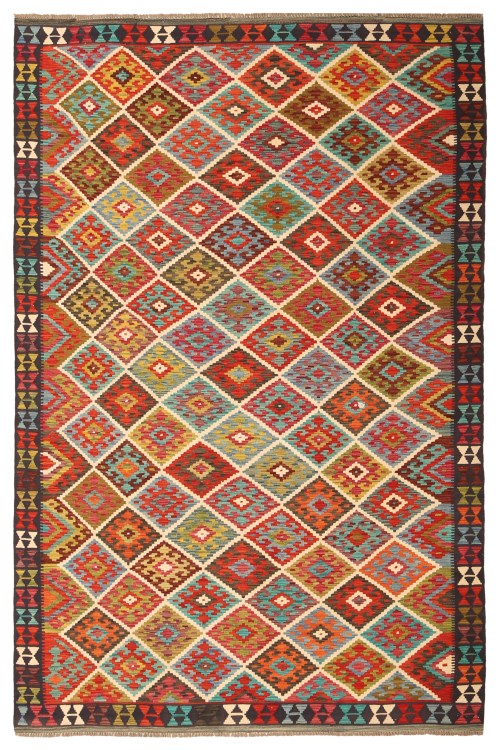 25566-310x200cm Authentiek Traditioneel Stammen Handgemaakt Wol Kilim Tapijt