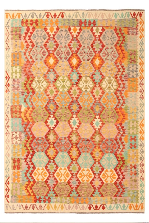 26664-297x208 cm Handgeweven Traditionele Kelim Gebied Tapijt Wol Tapijt