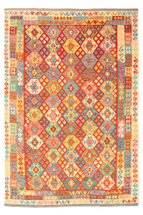 26703-307x210 cm Beau Tapis Kelim en Laine Oriental Tissé à la Main
