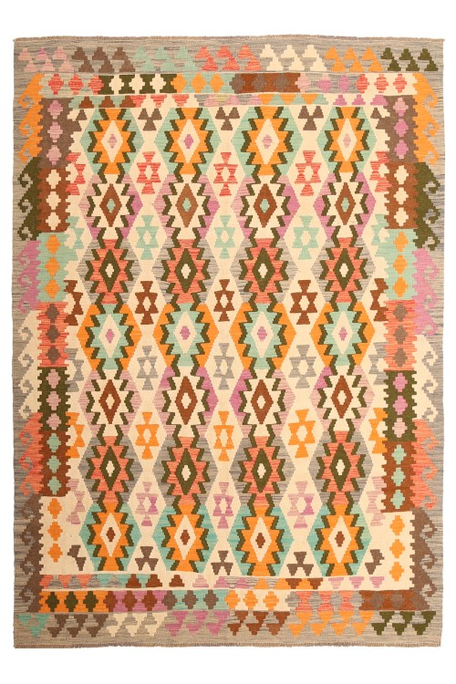 26729-292x205cm Origineel handgemaakt Afghan tribaal wollen kilim tapijt