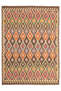 Superbe Tapis Kilim en Laine Oriental Tissé à la Main