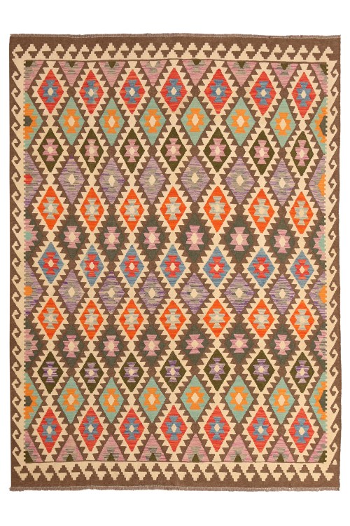 Superbe Tapis Kilim en Laine Oriental Tissé à la Main