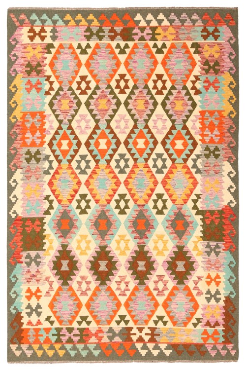 26750-298x206cm Authentieke Traditionele Tribale Handgemaakte Wol Kilim Tapijt