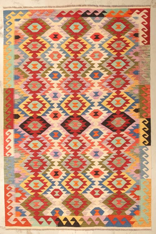 28113-297x195cm1 Origineel handgemaakt Afghaanse tribale wol kilim vloerkleed