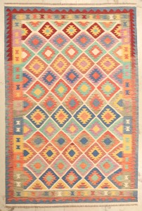 28125-309x202cm1 Handgewebter traditioneller tribal geometrischer Flachwebteppich
