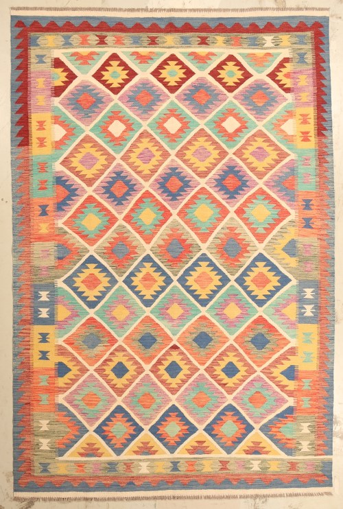 Handgewebter traditioneller tribal geometrischer Flachwebteppich
