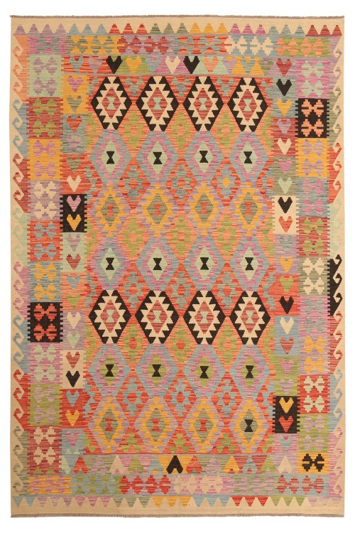 Superbe tapis kilim traditionnel en laine Ghazni tissé à la main