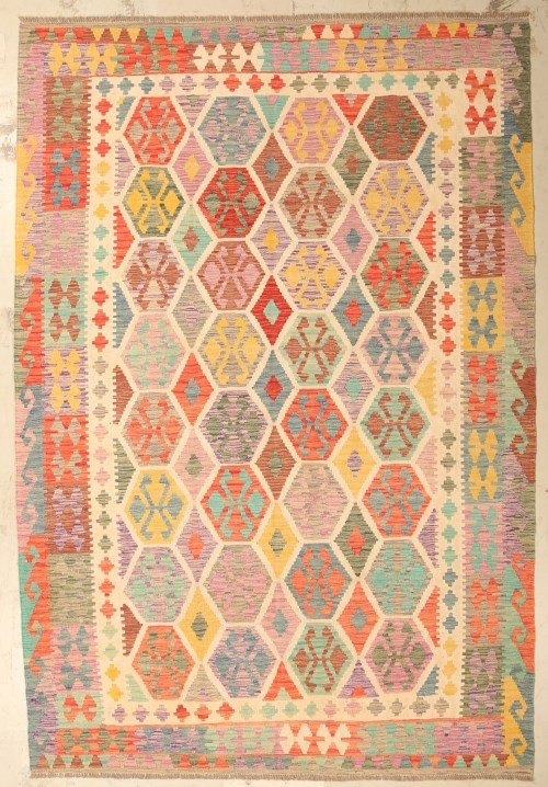 Superbe tapis kilim traditionnel en laine Ghazni tissé à la main