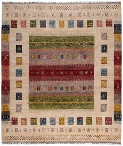 3747-296x249cm1 Kashkuli Tribal Handmade Rug, Ivory Field with Striped Panels