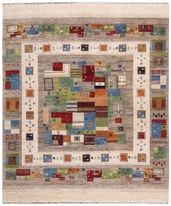 4034-297x248cm1 Kashkuli Boxed Wollteppich mit gerahmten Stammesmotiven