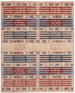 Takhar Handmade Wool Rug with Striped Tribal Design