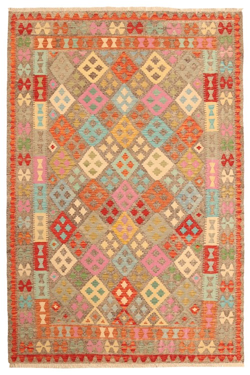 Superbe tapis en laine Kelim oriental tissé à la main