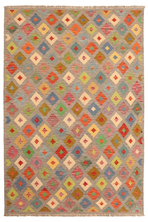 Superbe tapis tissé à la main en laine Kelim