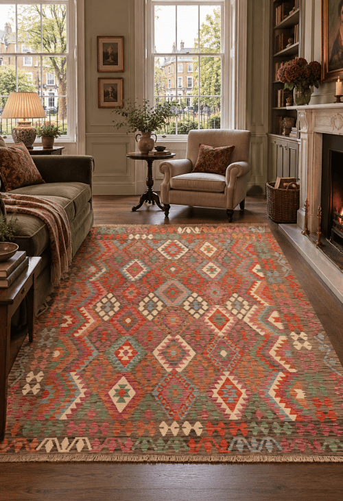 9a71429e-dc5e-4fb4-9475-fdd9a567084c Traditioneel Uniek Handgemaakt Ghazni Wol Kilim Tapijt