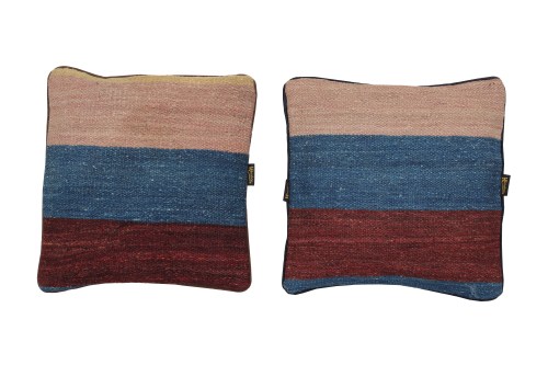 Äkta afghansk ull rosa denim kilim kuddfodral
