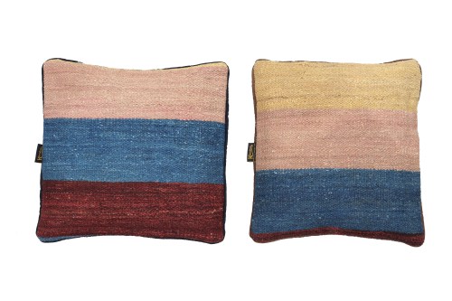 Funda de Cojín de Kilim a Rayas Azul Denim Tejida a Mano